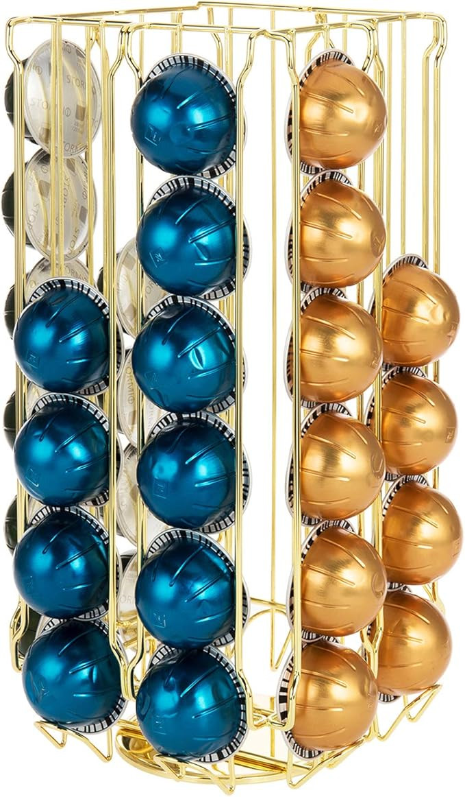 MyGift Stainless Steel Brass Metal Coffee Pod Holder Storage Organizer Stand with 360 Degree Rota... | Amazon (US)