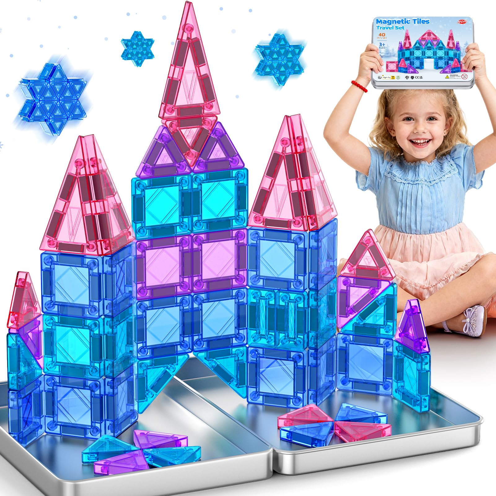Mini Magnetic Tiles Travel Set 40PCS with Iron Box Princess Castle Pretend Girl Play Toys Age 3 4... | Amazon (US)