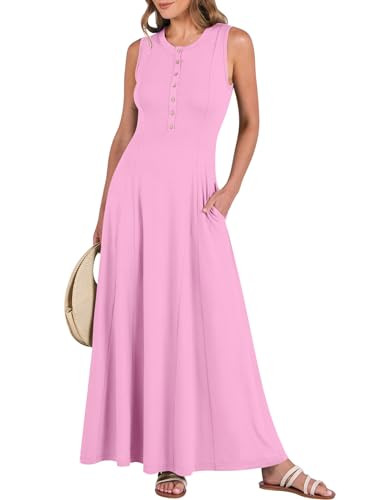 ANRABESS Women Summer Casual Sleeveless Maxi Sundress Button Fit & Flare A-Line Flowy Long Dresse... | Amazon (US)