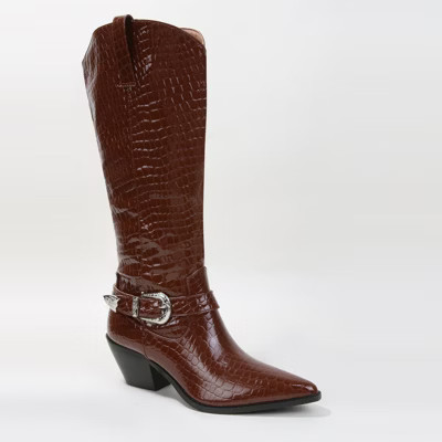 Berness Women's Tristen Glossy Croc-Print Buckle Cowboy Boots Brown 9 | Target