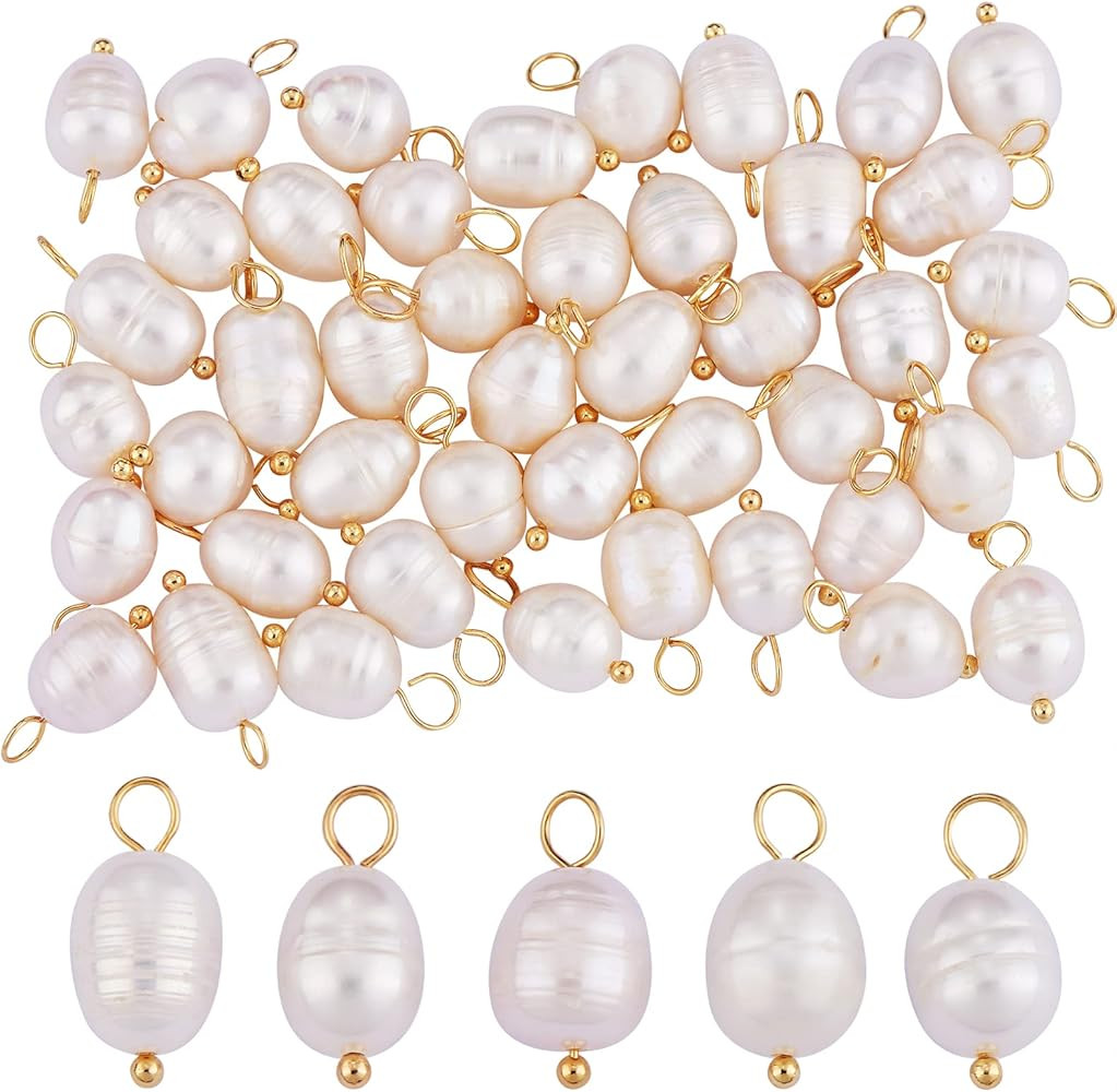 50 Pieces Freshwater Pearl Charm Pendant Smaller Natural Pearl Charm with Brass Loops for Jewelry... | Amazon (US)