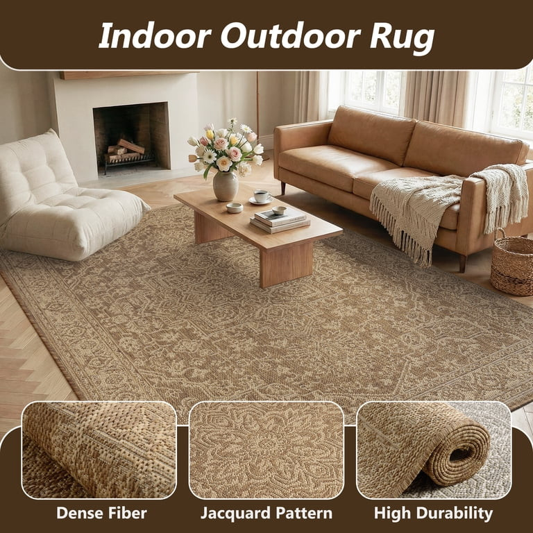SIXHOME 5'x7' Outdoor Rug, Farmhouse Medallion Patio Rug, Indoor Outdoor Polypropylene Weave Text... | Walmart (US)