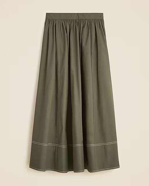 Contrast-stitch midi skirt in cotton poplin | J. Crew US