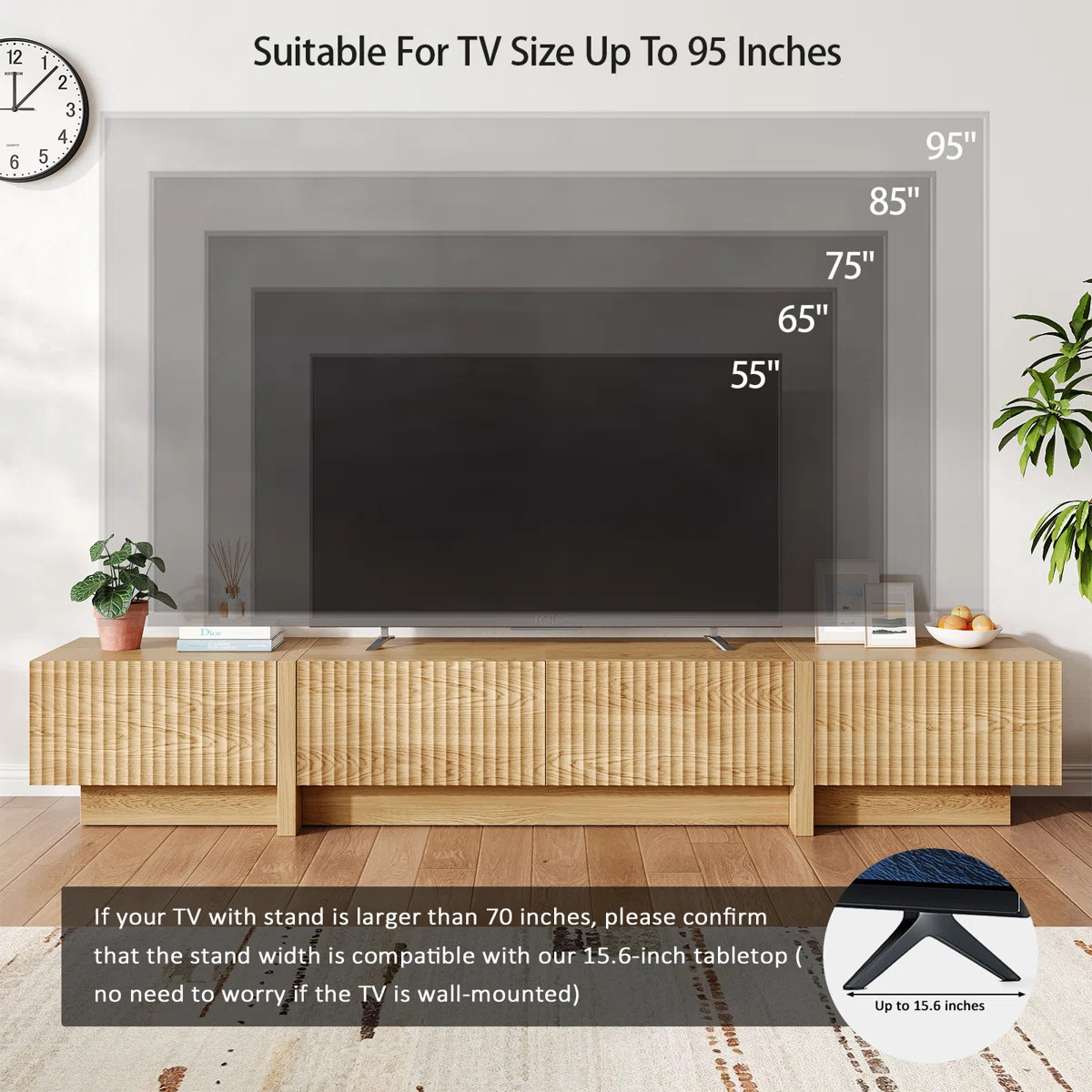 98'' TV Stand with Storage, Fluted Tv Console Cabinet, Mid Century Modern Entertainment Center, W... | Wayfair North America