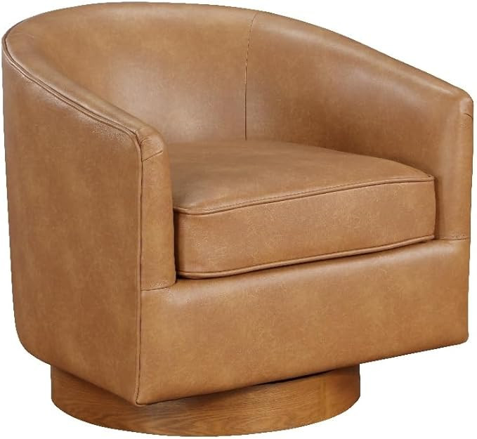 Comfort Pointe Irving Saddle Brown Faux Leather Wood Base Barrel Swivel Chair | Amazon (US)