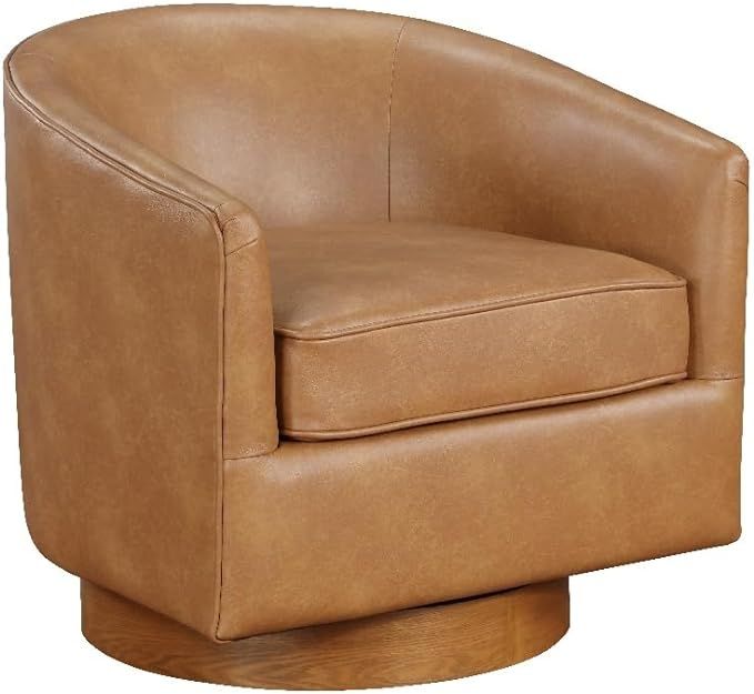 Irving Saddle Brown Faux Leather Wood Base Barrel Swivel Chair | Amazon (US)