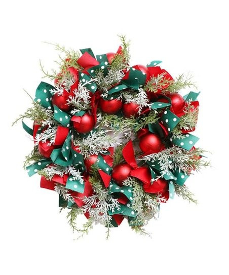 Cupid Works Green & Red Christmas Ball Ribbon Wreath | Zulily