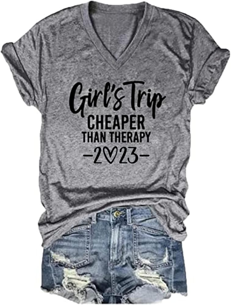 Girl's Trip Cheaper Than Therapy Shirt for Women Letters Printed Funny Girls Trip 2023 T Shirts S... | Amazon (US)
