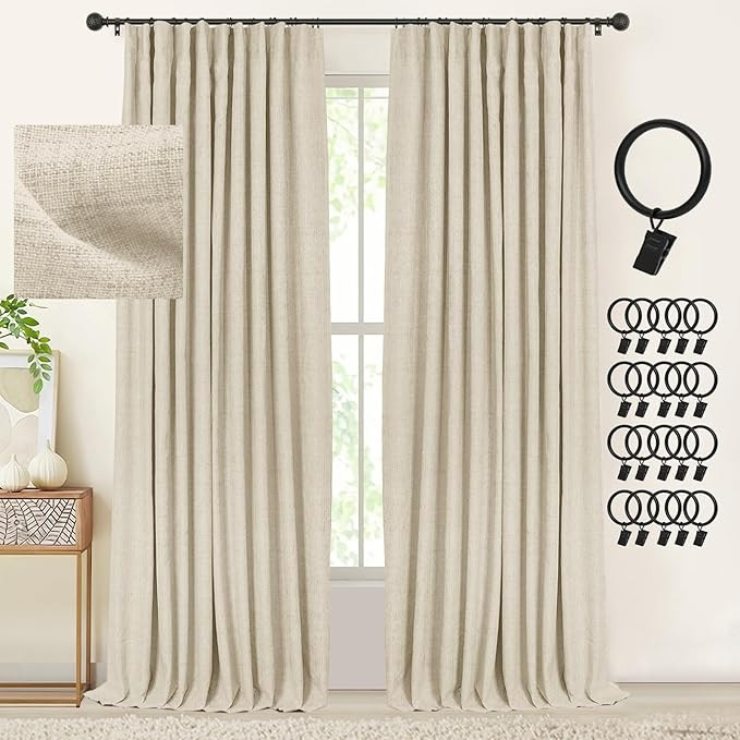 INOVADAY 100% Blackout Curtains for Bedroom, Black Out Curtains Clip Rings/Rod Pocket Linen Black... | Amazon (US)
