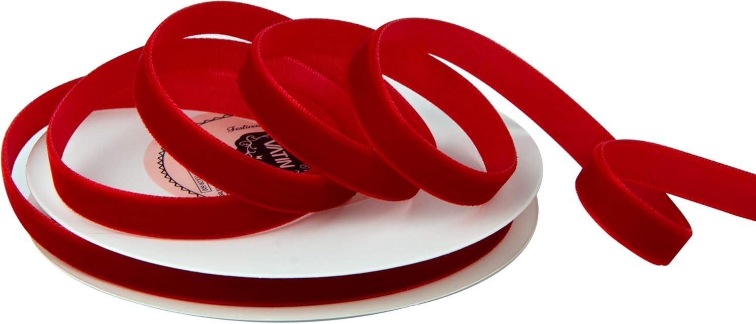 VATIN Red Velvet Ribbon 3/8" Red Premium Plush Velvet Woven Edge Velvet Ribbon for Christmas Tree... | Amazon (US)