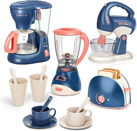 Pretend Play Kitchen Appliances Toy Set with Coffee Maker Machine,Blender, Mixer and Toaster with... | Amazon (US)