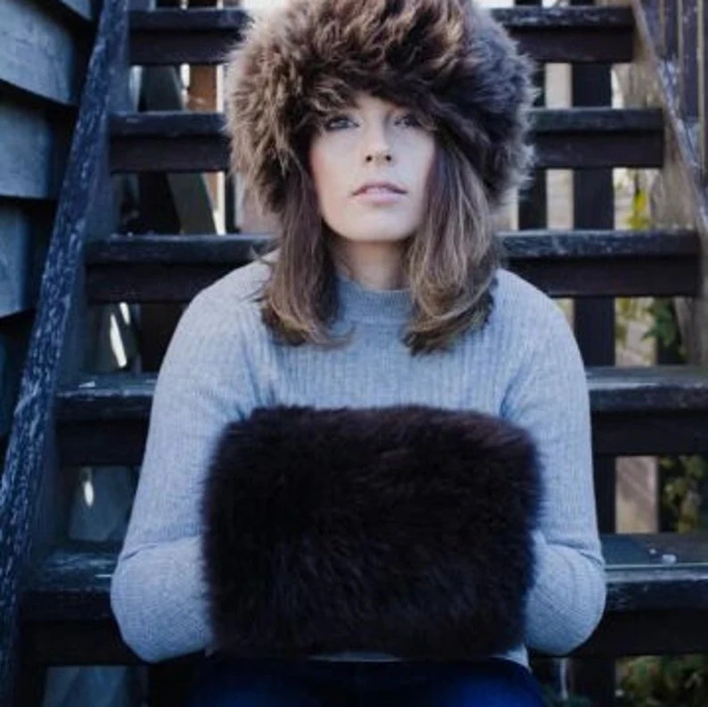 Sheepland Luxury Somerset Long Fur Black Handmuff Hand Warmer - Etsy UK | Etsy (US)