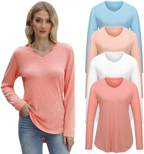 VILIGO 4 Pack Womens Long Sleeve V Neck Tops Basic T Shirts Casual Loose Fit Tunic Tops Flowy Cur... | Amazon (US)