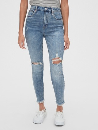 High Rise Destructed True Skinny Ankle Jeans with Secret Smoothing Pockets | Gap (CA)