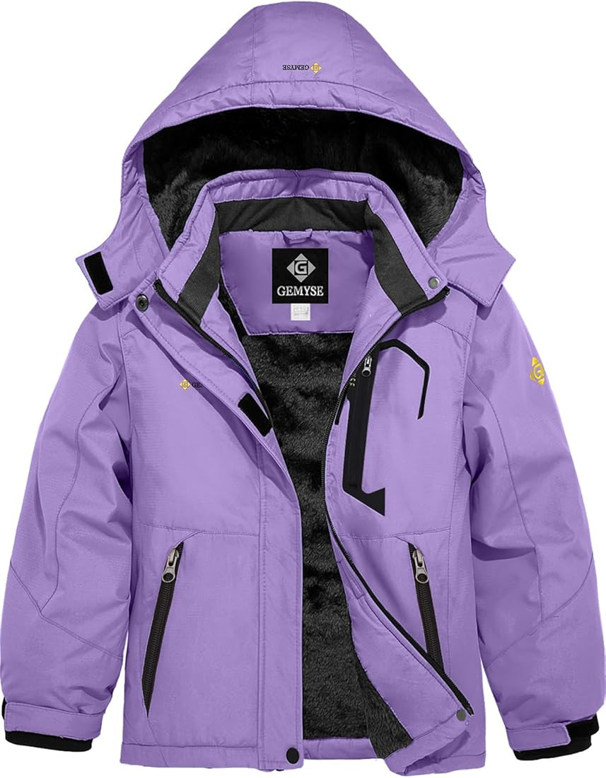 GEMYSE Girl's Waterproof Ski Snow Jacket Fleece Windproof Winter Jacket with Hood | Amazon (US)