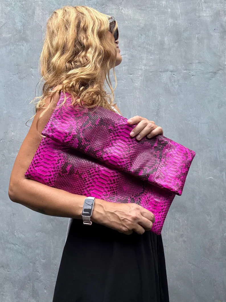 Big Hot Pink Envelope Genuine Python Skin Clutch | Exotic Leather Bag | Apple Macbook Air Leather... | Etsy (Global)