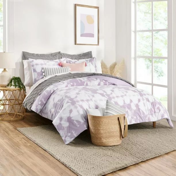 Gap Home Tie Dye Reversible Organic Cotton Blend Comforter Set, Twin, Lavender, 2-Pieces - Walmar... | Walmart (US)