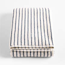 Organic Turkish Cotton Pampas Ivory and Evening Blue Stripe Bath Sheet + Reviews | Crate & Barrel | Crate & Barrel
