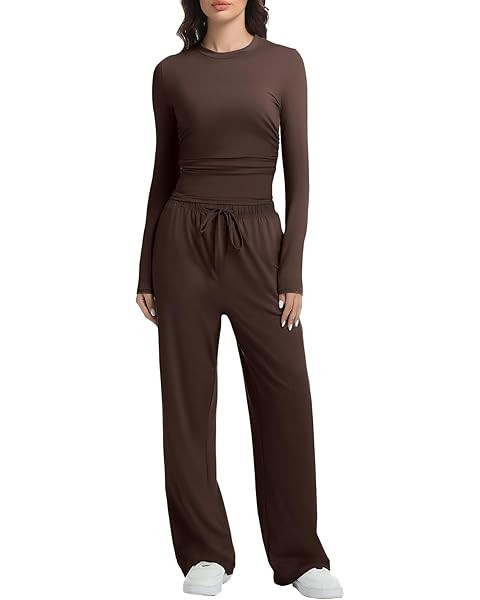 Darong Women's 2 Piece Outfits Lounge Sets 2026 Long Sleeve Tops Wide Leg Pants Casual Matching S... | Amazon (US)