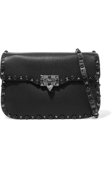 Valentino - Valentino Garavani The Rockstud Rolling Textured-leather Shoulder Bag - Black | NET-A-PORTER (US)