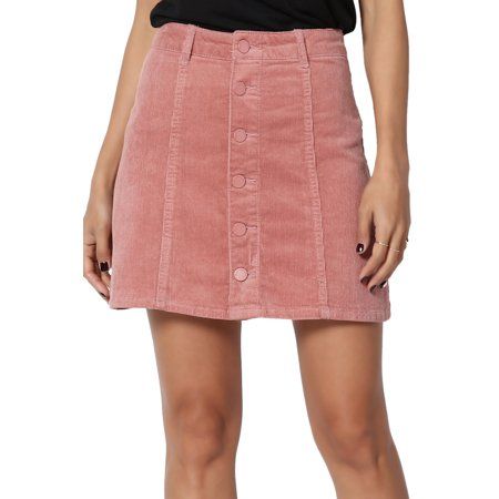 TheMogan Junior's High Waist Button Front Corduroy Slim Fit Mini Short Skirt | Walmart (US)