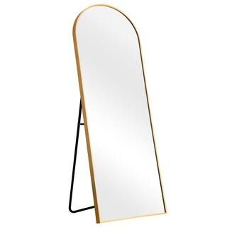 NEUTYPE 64 in. x 21 in. Modern Arched Metal Framed Gold Full Length Floor Standing Mirror SUUS-LH... | The Home Depot