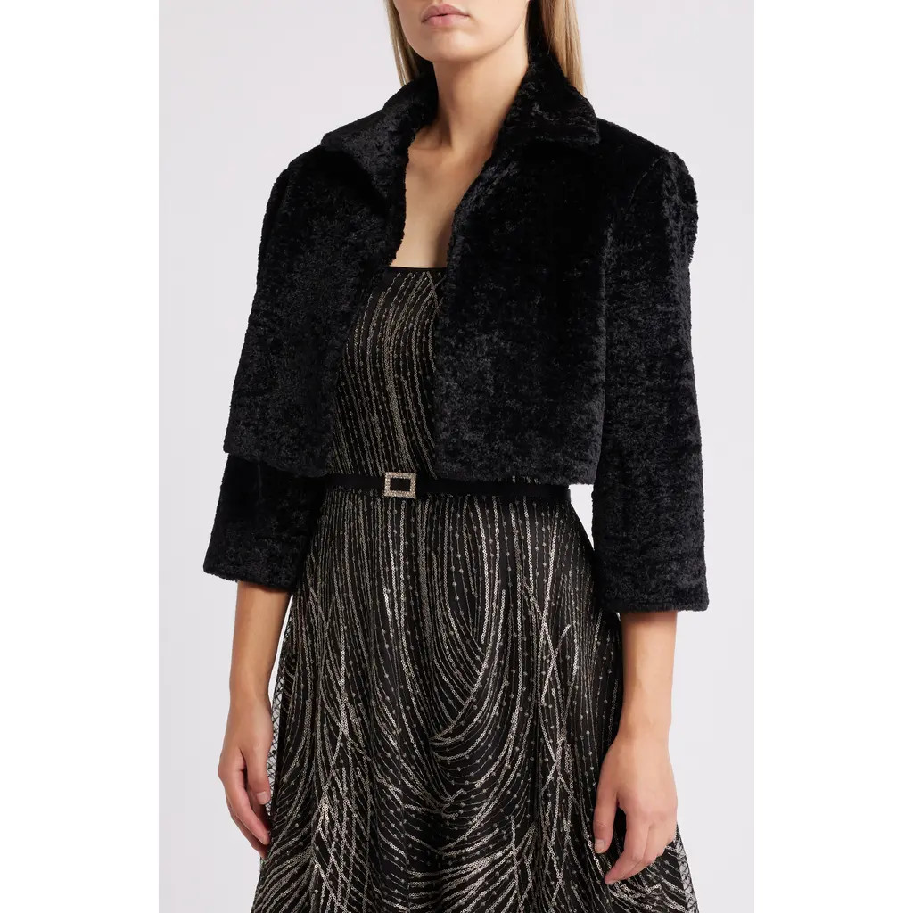 Eliza J Faux Fur Bolero in Black at Nordstrom, Size Xx-Large | Nordstrom