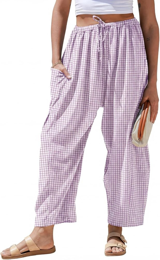 TARSE Womens Linen Wide Leg Striped Pants Casual Barrel Loose Drawstring Low Waist Palazzo Harem ... | Amazon (US)
