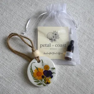 Pressed Flower Clay Car Diffuser | Essential Oil Air Freshener | Floral Car Charm | Etsy (Global)