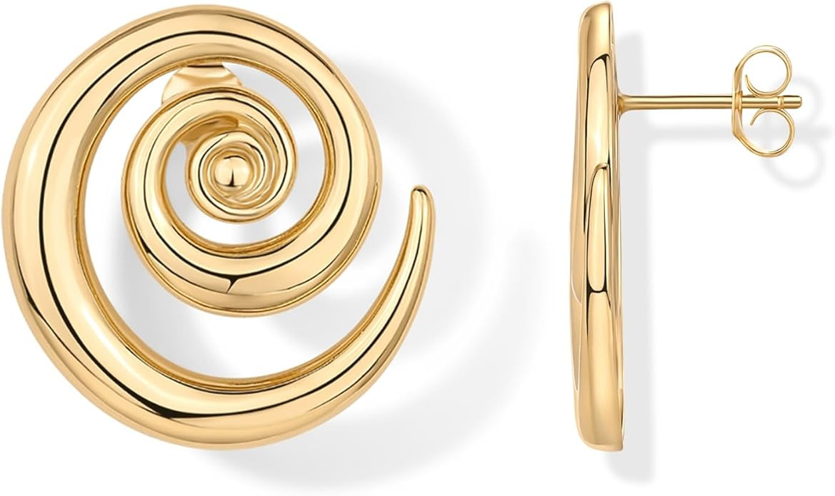 PAVOI 14K Gold Plated 925 Sterling Silver Posts Statement Spiral Stud Earrings for Women | Trendy... | Amazon (US)