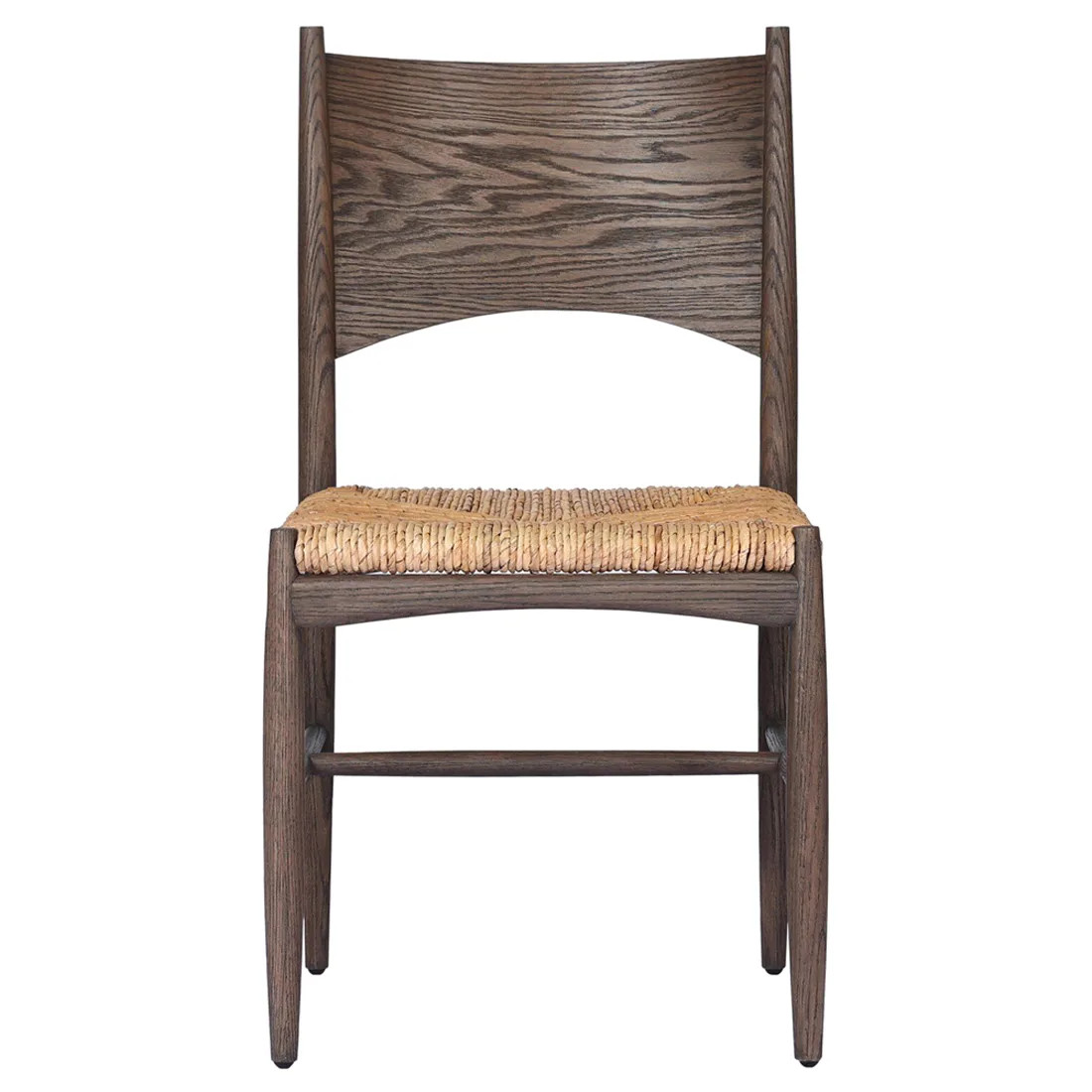 Clara Rustic Lodge Dark Brown Oak Woven Banana Leaf Dining Side Chair | Kathy Kuo Home