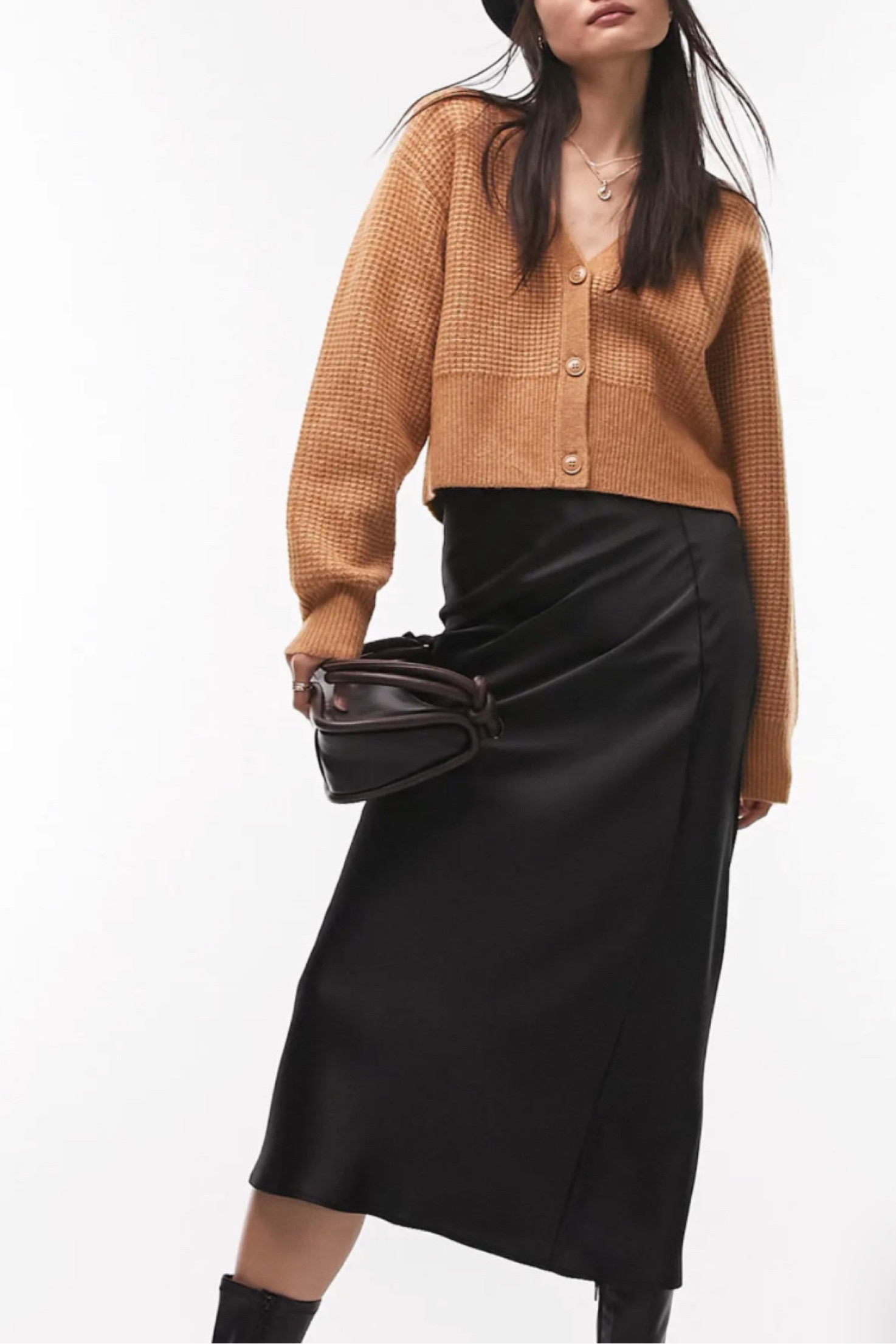 Tan cardigan 
Cardigan 
Fall Cardigan
Black Skirt 
Skirt 


#LTKstyletip #LTKunder50 #LTKSeasonal