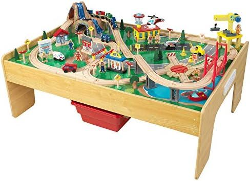 KidKraft Adventure Town Railway Wooden Train Set & Table with EZ Kraft Assembly with 120 Accessories | Amazon (US)