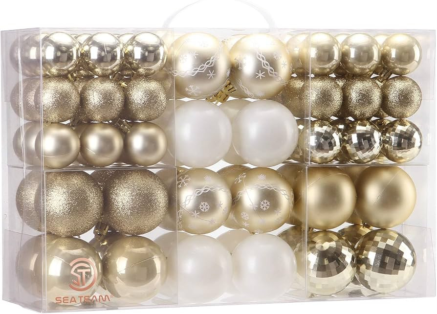 Sea Team 86-Pack Shatterproof Gold Christmas Ball Ornaments Set, Assorted Multi-Sized Hanging Bau... | Amazon (US)