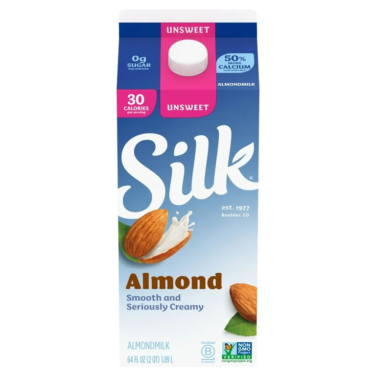 Silk Dairy Free, Gluten Free, Unsweet Almond Milk, 64 fl oz Half Gallon | Walmart (US)