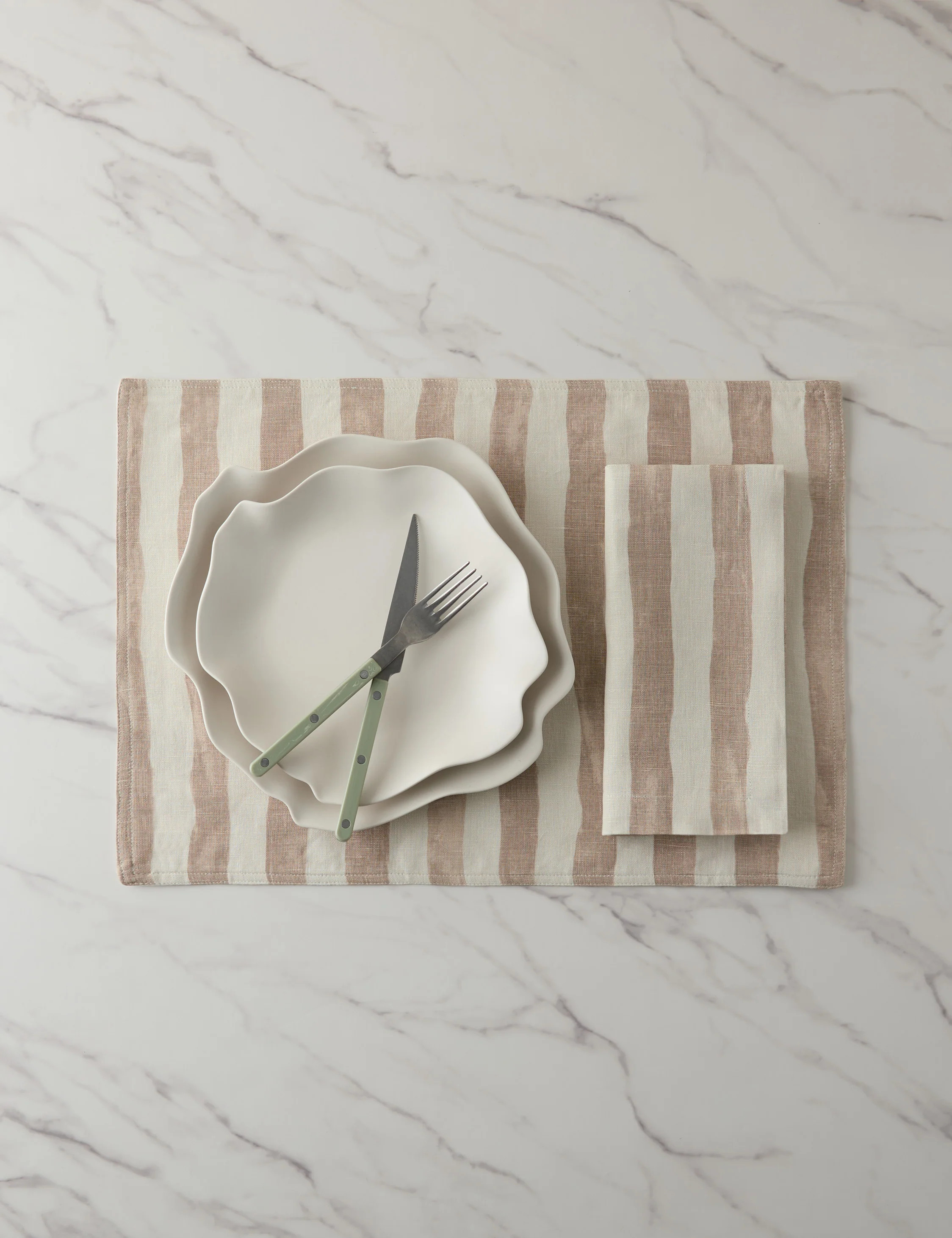 Painterly Stripe Linen Placemats (Set of 4) by Sarah Sherman Samuel, Natural and Ivory | Lulu and Georgia 