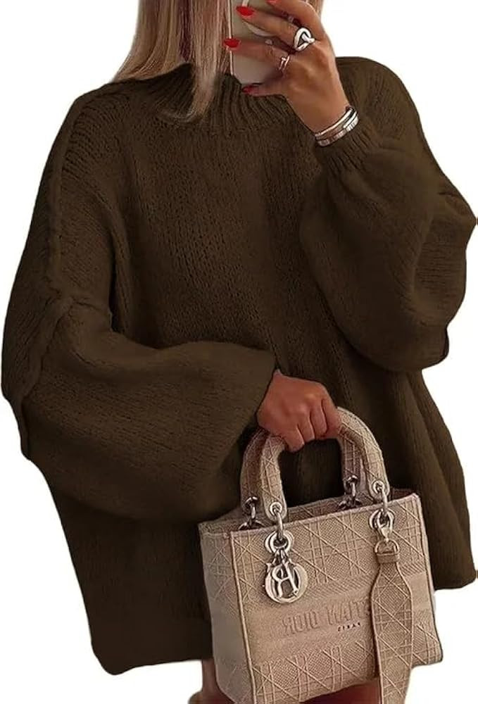 Women’s Oversized Fall Sweater 2025, Chunky Knit Crewneck Long Sleeve Fuzzy Pullover Tops | Amazon (US)