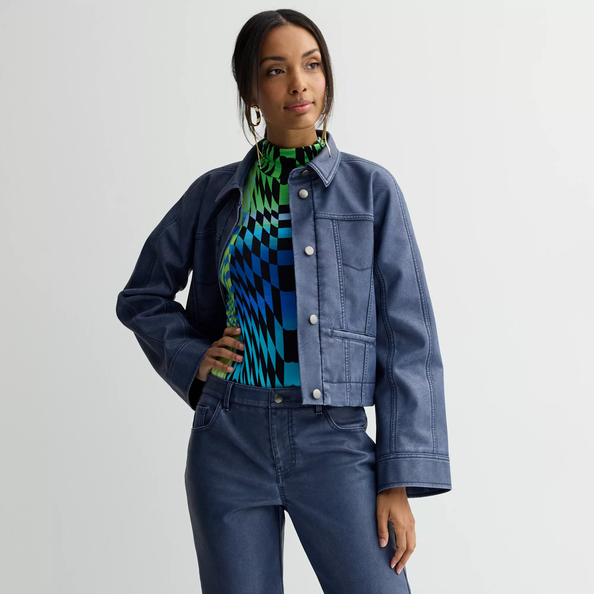 Women's INTEMPO™ Denim Colored Faux Leather Jacket | Kohl's