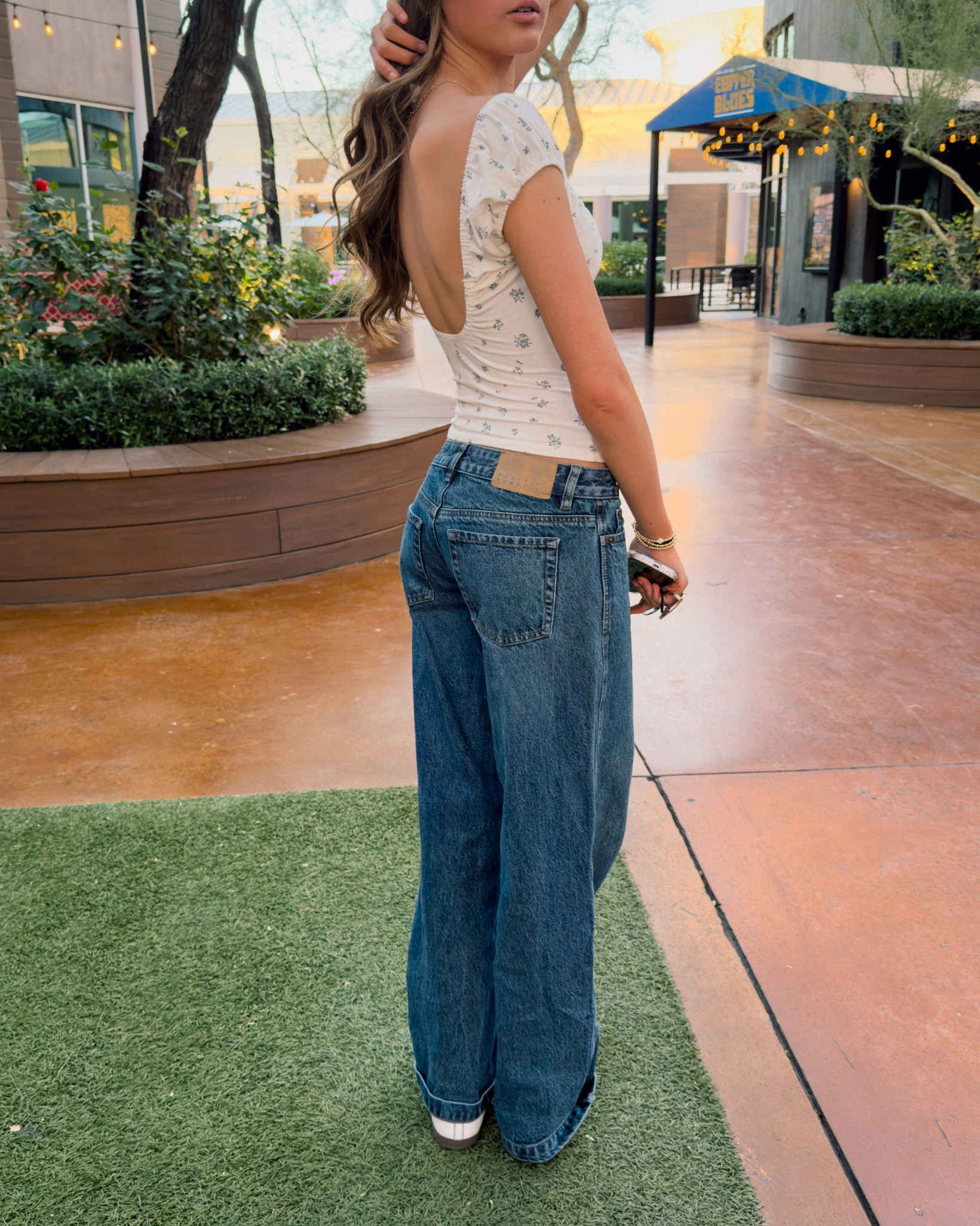 BB looking so cute in this open back shirt form @Target  and wide leg jeans from Pacsun. Pretty sure B has these jeans in every color 