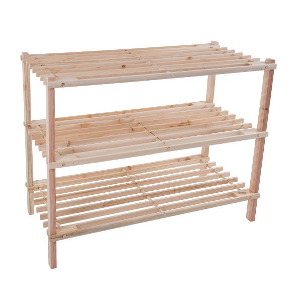 Hastings Home 3-Tier Wooden Shoe Rack - Organizes Up to 9-Pairs - Light Woodgrain | Target