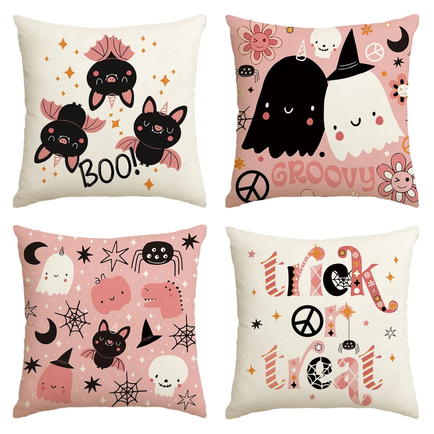 Artoid Mode Trick or Treat Boo Ghost Spider Web Spooky Halloween Pillow Covers Pink Set of 4, 18 ... | Walmart (US)