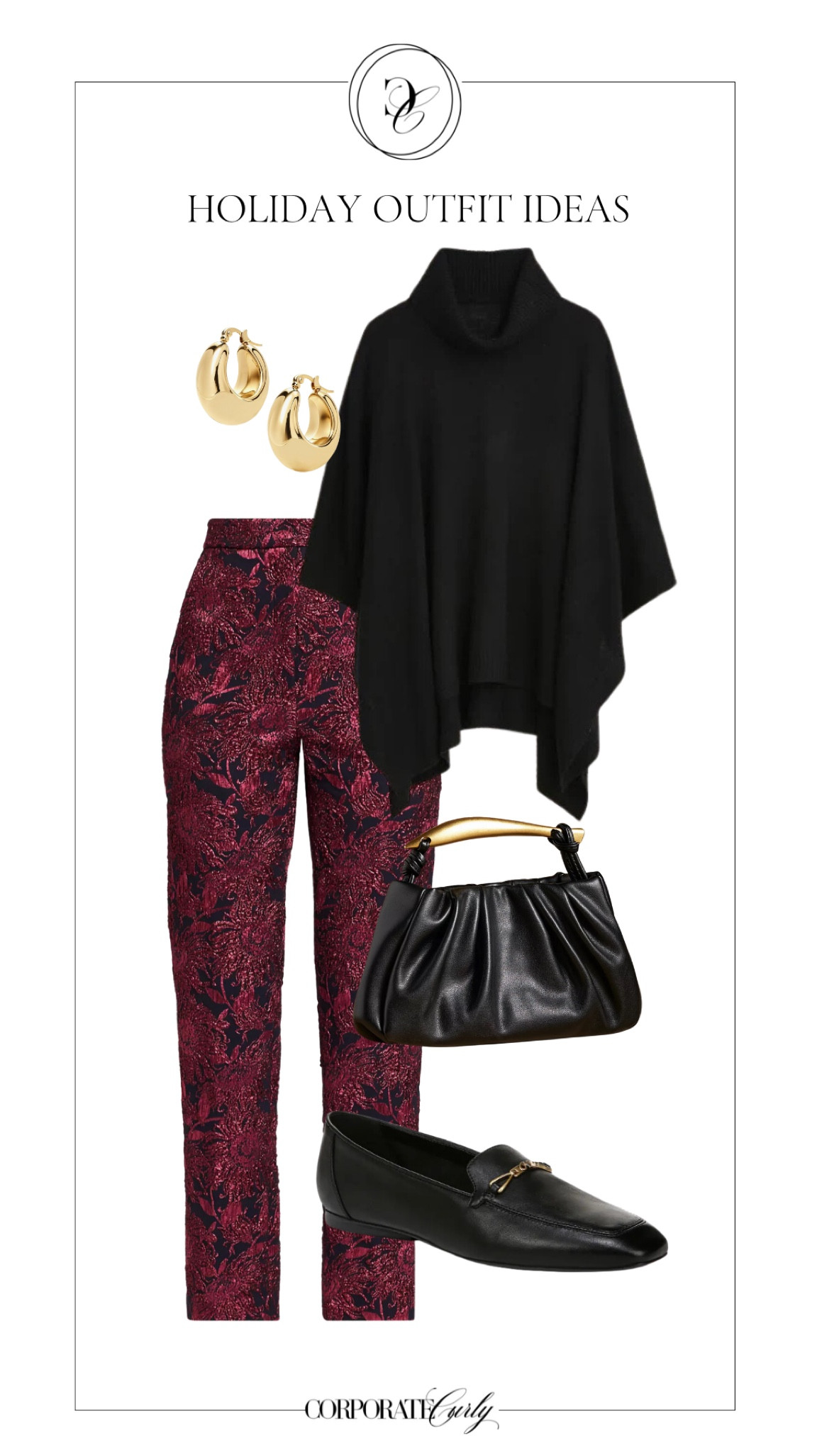 Elevate your work holiday party look with this cozy yet chic wool-cashmere blend turtleneck poncho, paired with demi metallic jacquard pants and sleek loafers. Perfect for staying stylish and comfortable all season long!  #HolidayPartyLook #WorkToParty #ChicAndCozy #PonchoStyle #MetallicPants #HolidayOutfitInspo #EffortlessElegance #LoaferLove #WinterChic #OfficeStyle #HolidayFashion



#LTKParties #LTKWorkwear #LTKHoliday