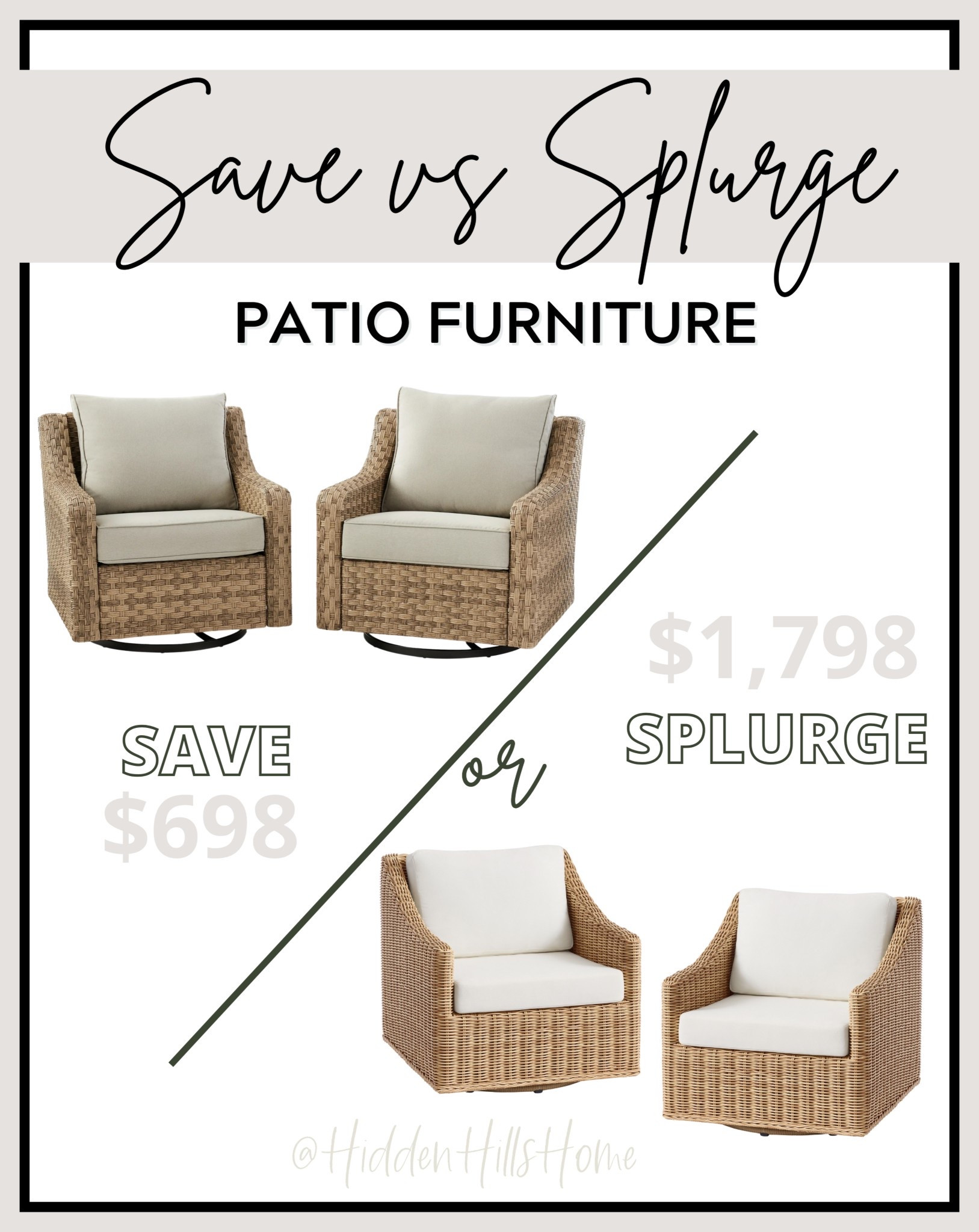 Save vs splurge: home decor finds! Patio furniture, viral swivel outdoor chairs, dupe, patio decor ideas, front porch decor, patio furniture 

#LTKSaleAlert #LTKHome #LTKSeasonal