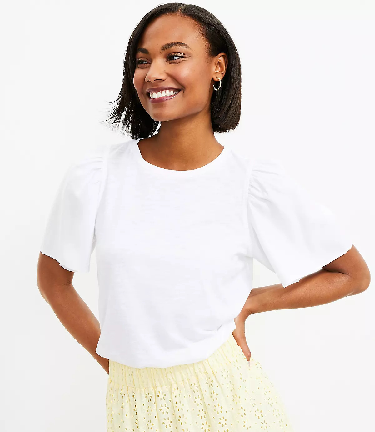 Flutter Sleeve Mixed Media Top | LOFT | LOFT