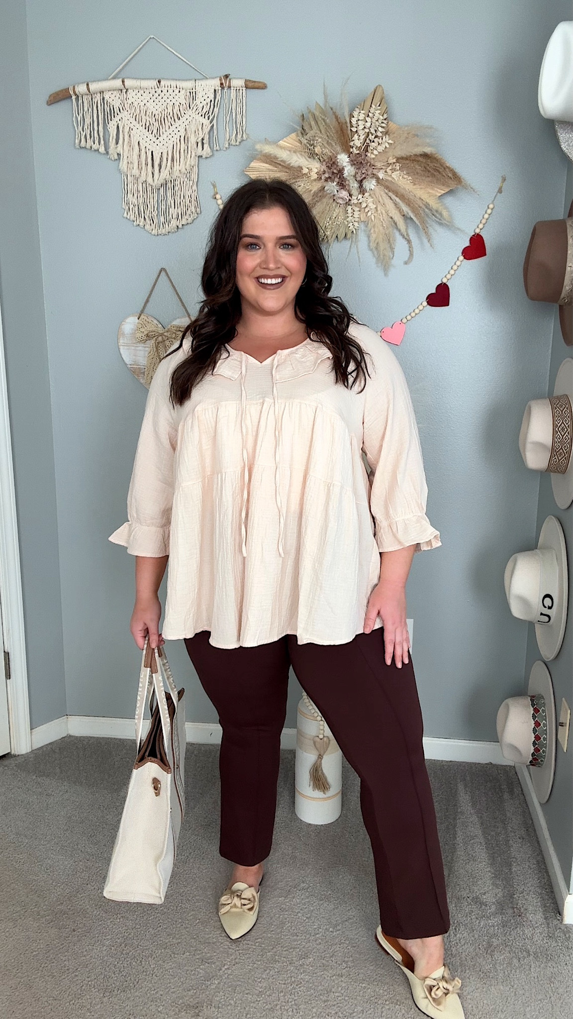 Amazon workwear office outfits plus size approved 👩🏼‍💼💼🖤 Size XXL
Tunic length top, chocolate brown cropped work slacks + bow flat slides 

#LTKWorkwear #LTKStyleTip #LTKPlusSize