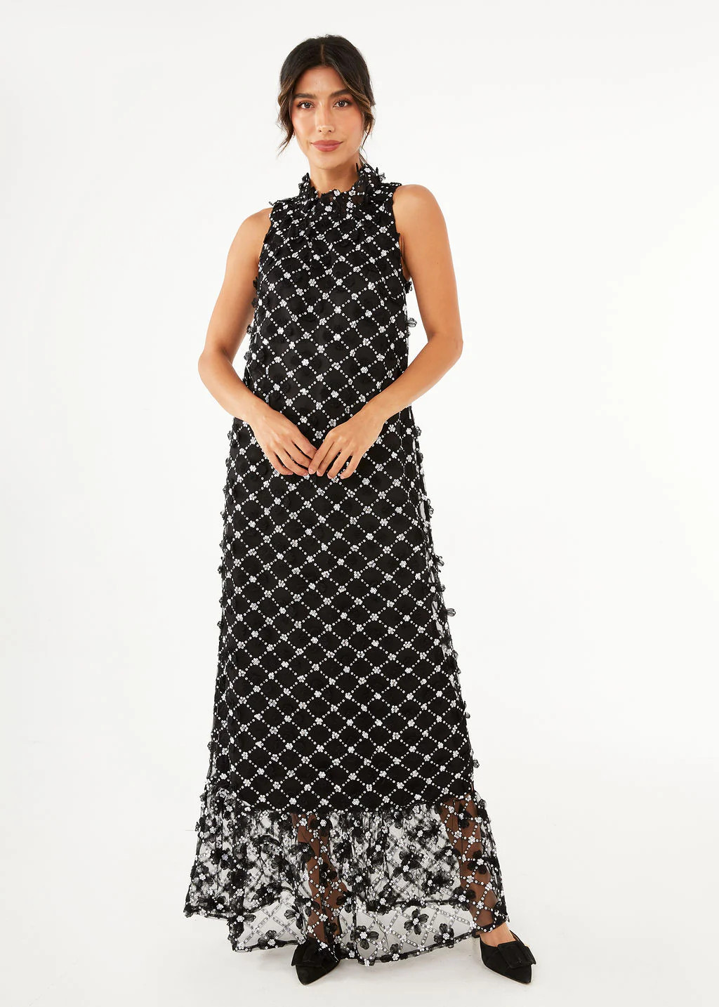 Camille Gown Black Sequin Lattice Lace | Abbey Glass