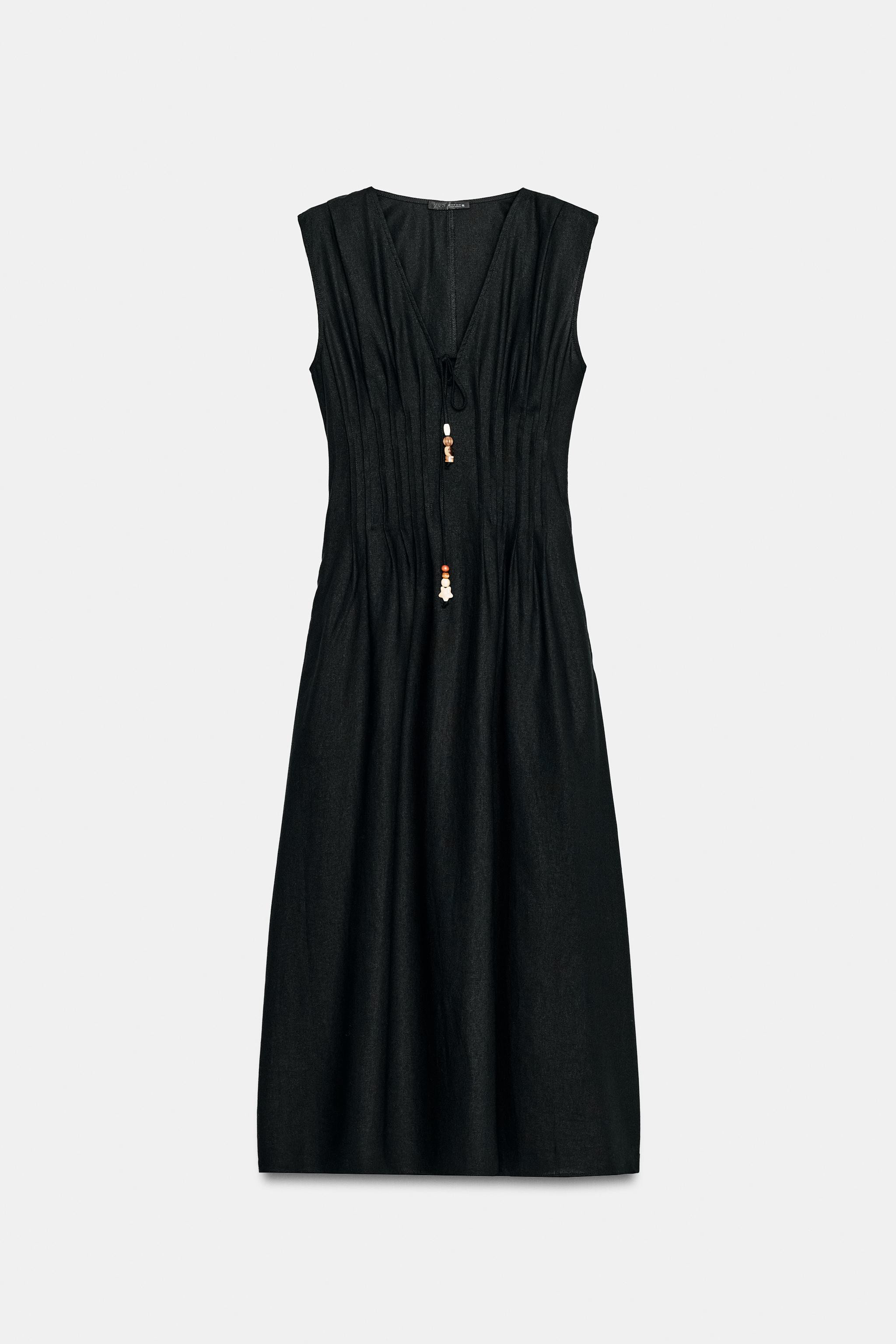LINEN PINTUCK MIDI DRESS | Zara US