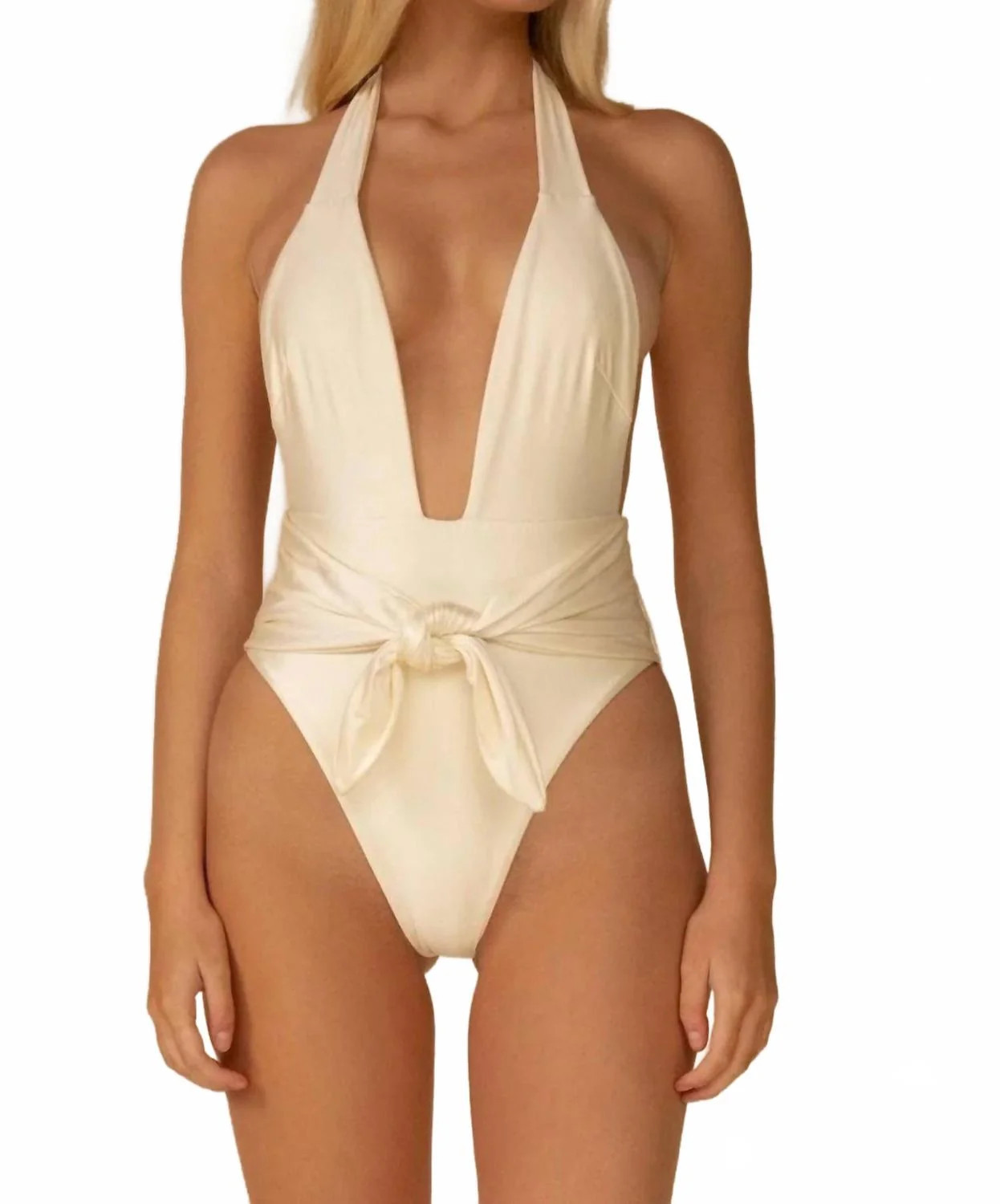Silkie Tropez Tie-Up One Piece Swimsuit In Cream | Shop Simon
