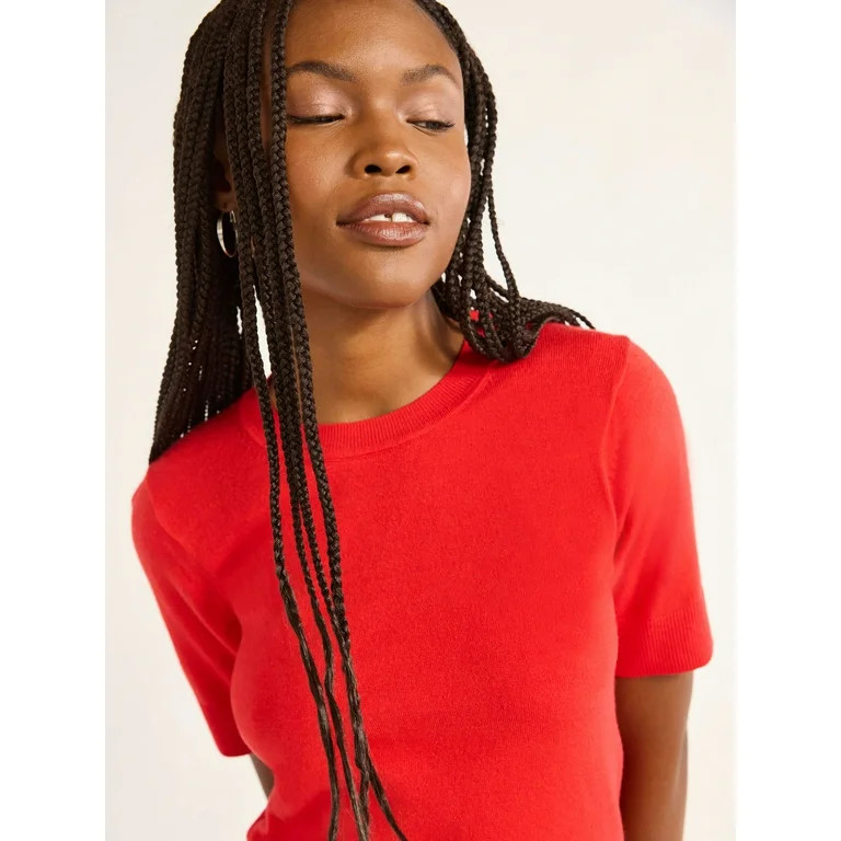 Free Assembly Women’s Cozy Yarn Shrunken Sweater Tee with Short Sleeves, Sizes XS-XXXL | Walmart (US)