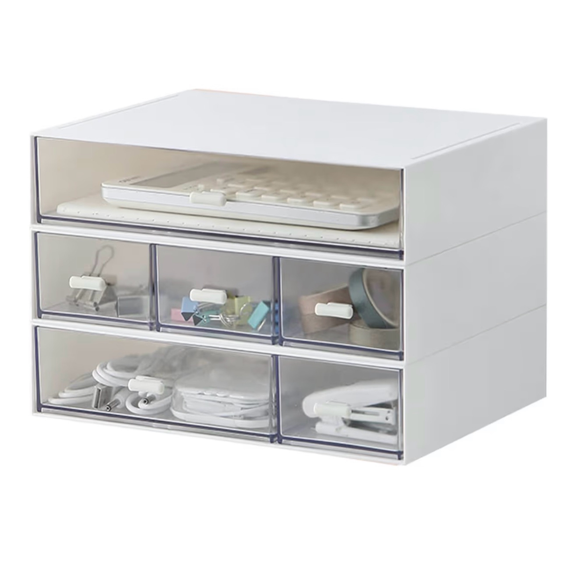 Desk Organizer with 6 Drawers, Makeup Organizer, Plastic Cosmetic Organizer, Bathroom Organization Boxes, Desktop Storage Box(White)